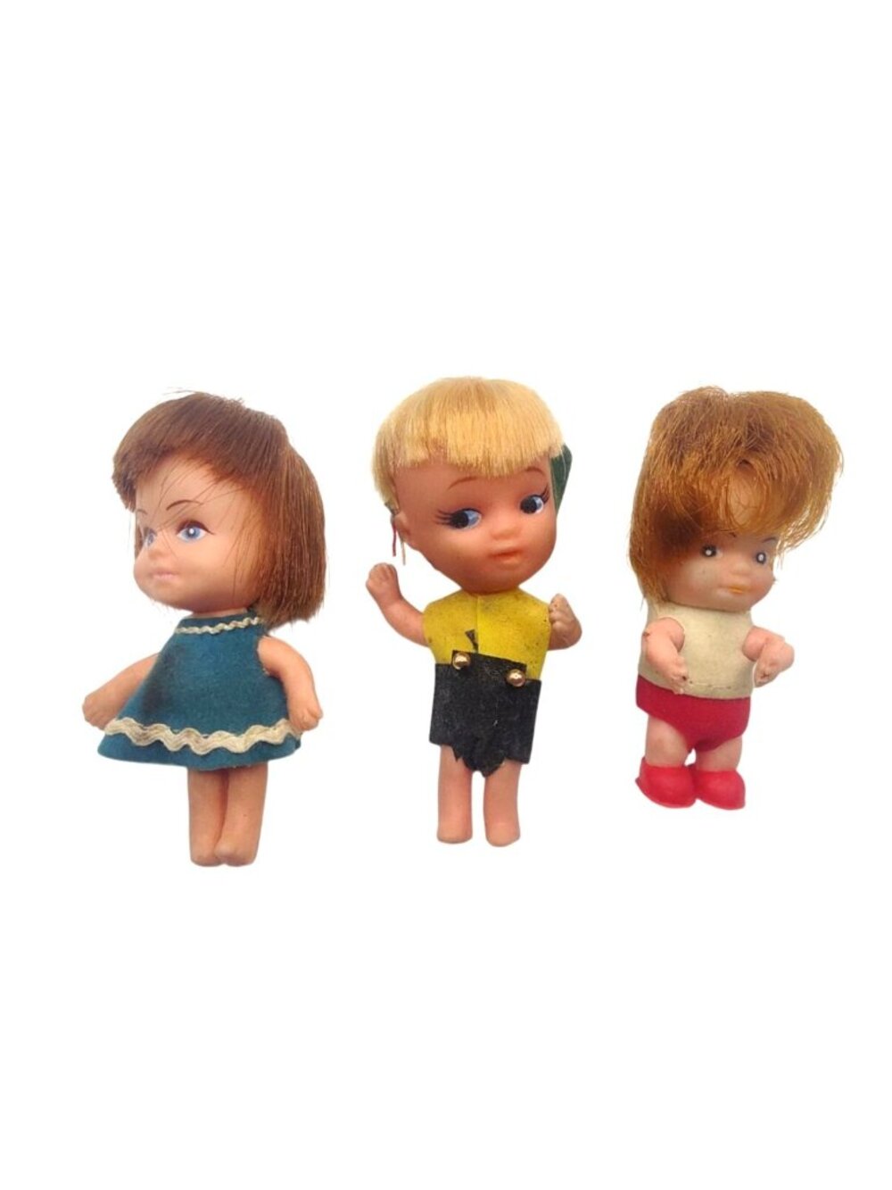 Vintage (3) Miniature Plastic Dolls W/ Original Clothing 2.5-3" Collectible Toys